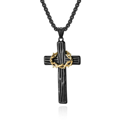 Men Jesus Christ Cross Necklace Stainless Steel Pendant Chain Crown of Thorns