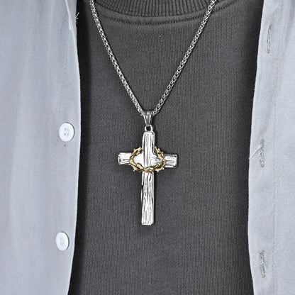 Men Jesus Christ Cross Necklace Stainless Steel Pendant Chain Crown of Thorns